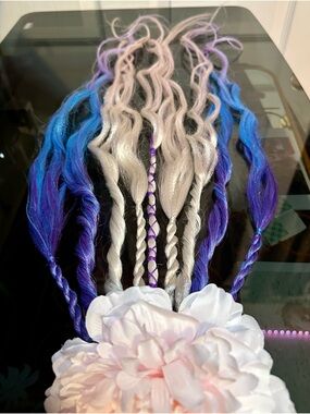 Hand Crafted Purple, Blue & White Braided Hair Extensions